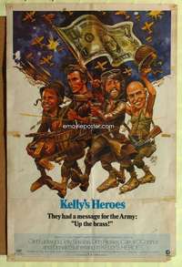 b465 KELLY'S HEROES 1sh '70 Clint Eastwood, Telly Savalas, Don Rickles, Jack Davis artwork!