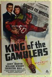 b467 KING OF THE GAMBLERS one-sheet movie poster '48 cool football image!