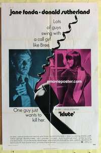 b469 KLUTE one-sheet movie poster '71 Jane Fonda, Donald Sutherland