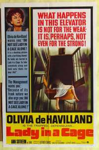 b470 LADY IN A CAGE one-sheet movie poster '64 Olivia de Havilland, Caan