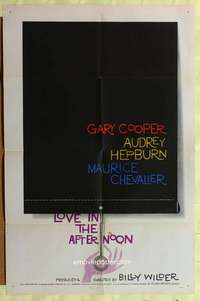 b524 LOVE IN THE AFTERNOON one-sheet movie poster '57 Gary Cooper, Hepburn