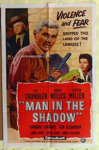 b533 MAN IN THE SHADOW one-sheet movie poster '58 Chandler, Orson Welles