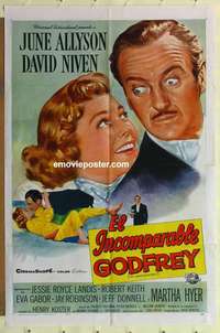 b593 MY MAN GODFREY Spanish language U.S. one-sheet movie poster '57 June Allyson, Niven