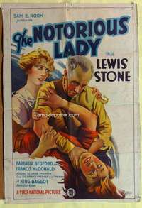 b626 NOTORIOUS LADY one-sheet movie poster '27 Lewis Stone, Barbara Bedford