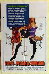 b639 OUR MAN FLINT Spanish language U.S. one-sheet movie poster '66 James Coburn spy spoof!