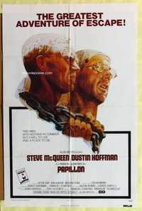 b646 PAPILLON one-sheet movie poster '74 Steve McQueen, Dustin Hoffman