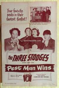 b660 PEST MAN WINS one-sheet movie poster '51 Three Stooges, Shemp!