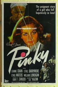 b665 PINKY one-sheet movie poster '49 classic interracial image!