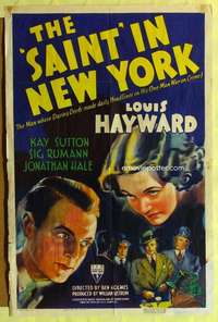 b728 SAINT IN NEW YORK one-sheet movie poster '38 Louis Hayward, Sutton
