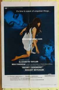 b736 SECRET CEREMONY one-sheet movie poster '68 Liz Taylor, Mia Farrow