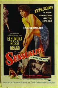 b079 BAREFOOT SAVAGE one-sheet movie poster '54 sexy Eleonora Rossi Drago!