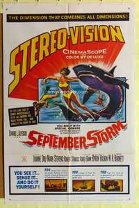 b742 SEPTEMBER STORM one-sheet movie poster '60 Joanne Dru, cool shark!