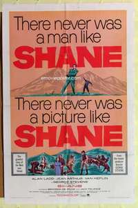 b761 SHANE one-sheet movie poster R66 Alan Ladd, Jean Arthur, Heflin