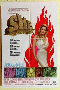 b762 SHE one-sheet movie poster '65 Hammer, Ursula Andress, Cushing