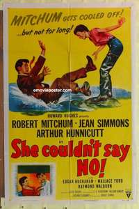 b763 SHE COULDN'T SAY NO one-sheet movie poster '54 Bob Mitchum, Simmons