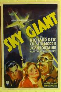 b776 SKY GIANT one-sheet movie poster '38 Richard Dix, Joan Fontaine
