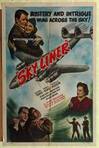 b777 SKY LINER one-sheet movie poster '49 Travis, great airplane image!