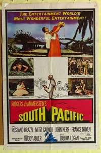 b791 SOUTH PACIFIC one-sheet movie poster '59 Rossano Brazzi, Gaynor