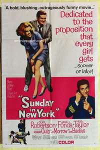 b835 SUNDAY IN NEW YORK style B one-sheet movie poster '64 sexy Jane Fonda!