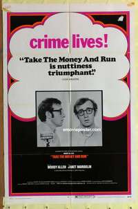 b862 TAKE THE MONEY & RUN one-sheet movie poster '69 Woody Allen, crime!