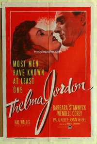 b878 THELMA JORDON one-sheet movie poster '50 Stanwyck, cool tagline!