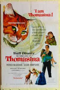 b884 THREE LIVES OF THOMASINA one-sheet movie poster '64 Walt Disney cat!