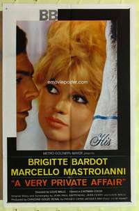b922 VERY PRIVATE AFFAIR one-sheet movie poster '62 Brigitte Bardot