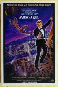 b925 VIEW TO A KILL advance one-sheet movie poster '85 Moore as James Bond!