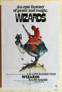 b981 WIZARDS one-sheet movie poster '77 Ralph Bakshi, William Stout art!