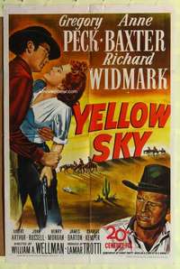 b990 YELLOW SKY one-sheet movie poster '48 Gregory Peck, Anne Baxter