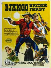 c060 DJANGO SHOOTS FIRST Danish movie poster '66 Wenzel western art!