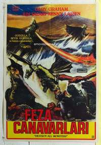 c119 DESTROY ALL MONSTERS Turkish movie poster '69 Godzilla, Toho!