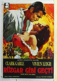 c122 GONE WITH THE WIND Turkish movie poster R70s Clark Gable, Leigh