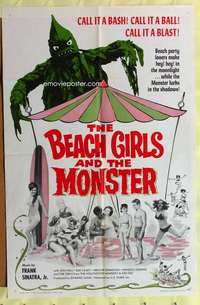 d098 BEACH GIRLS & THE MONSTER one-sheet movie poster '65 classic schlock!