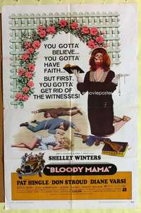 d127 BLOODY MAMA one-sheet movie poster '70 AIP, crazy Shelley Winters!