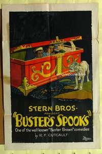 d149 BUSTER'S SPOOKS one-sheet movie poster '29 kids scared by dog w/mask!