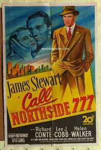 d154 CALL NORTHSIDE 777 one-sheet movie poster '48 Jimmy Stewart film noir!