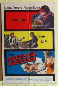 d189 CRIME OF PASSION one-sheet movie poster '57 Barbara Stanwyck, Hayden