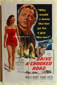 d235 DRIVE A CROOKED ROAD one-sheet movie poster '54 Mickey Rooney, Foster