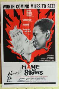 d272 FLAME IN THE STREETS one-sheet movie poster '61 interracial romance!