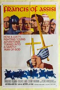 d281 FRANCIS OF ASSISI one-sheet movie poster '61 Bradford Dillman, Curtiz
