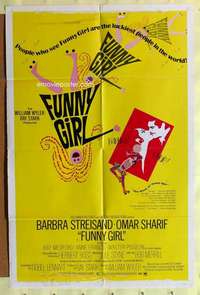 d288 FUNNY GIRL one-sheet movie poster '69 Barbra Streisand, Omar Sharif