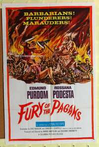 d289 FURY OF THE PAGANS one-sheet movie poster '62 barbarians & plunderers!