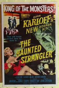 d319 HAUNTED STRANGLER one-sheet movie poster '58 Boris Karloff, horror!