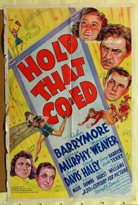 d329 HOLD THAT CO-ED one-sheet movie poster '38 John Barrymore, football!