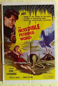 d350 INCREDIBLE PETRIFIED WORLD one-sheet movie poster '59 Carradine, Coates