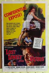 d409 LOST, LONELY & VICIOUS one-sheet movie poster '58 sexy bad girl!