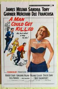 d447 MAN COULD GET KILLED one-sheet movie poster '66 sexy Melina Mercouri!