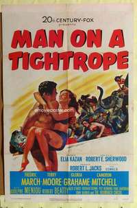 d456 MAN ON A TIGHTROPE one-sheet movie poster '53 Elia Kazan, Terry Moore