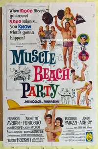 d511 MUSCLE BEACH PARTY one-sheet movie poster '64 AIP, Frankie Avalon